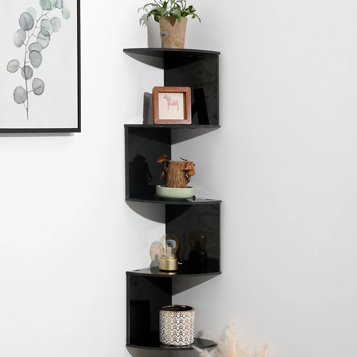 2/4/5 Layers Wooden PVC Corner Shelf Burlywood Storage Shelf Boho Home Decoration Floating Wall Organizer Room Decors Aesthetic - Image 2