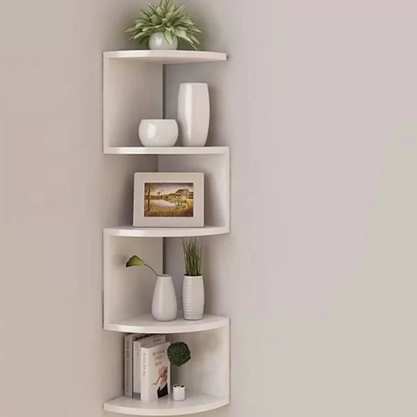 2/4/5 Layers Wooden PVC Corner Shelf Burlywood Storage Shelf Boho Home Decoration Floating Wall Organizer Room Decors Aesthetic - Image 1