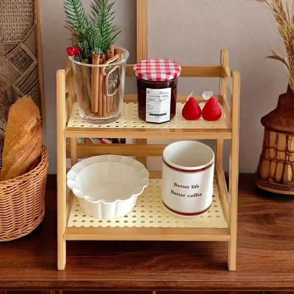 2-layer Imitation Rattan Storage Rack, Cup Storage Rack, Desktop Miscellaneous Water Cup Storage Rack - Image 5