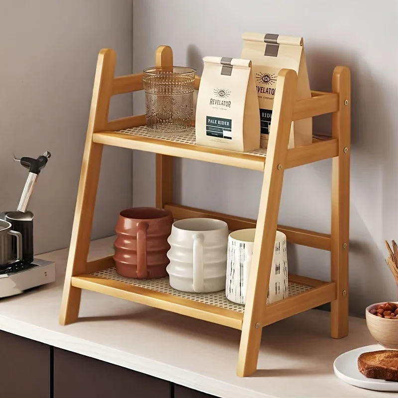 2-layer Imitation Rattan Storage Rack, Cup Storage Rack, Desktop Miscellaneous Water Cup Storage Rack - Image 1