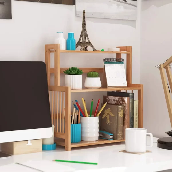 3-Layer Display Shelf Wooden Desktop Storage Rack Simple Tabletop Stand Storage Organizer For Home Decorative Office Bedroom - Image 6