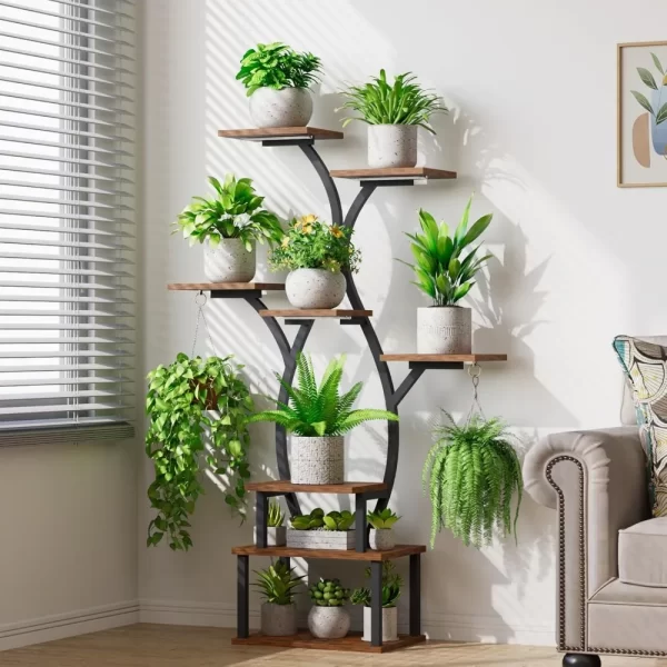 8-Tier Indoor Metal Plant Stand with Grow Light for Multiple Plants - Image 2