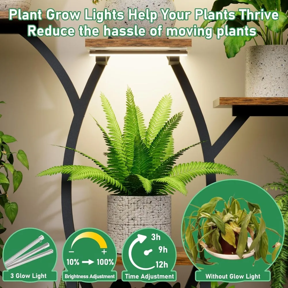 8-Tier Indoor Metal Plant Stand with Grow Light for Multiple Plants - Image 3