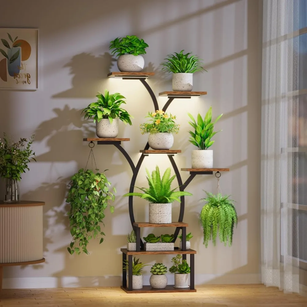 8-Tier Indoor Metal Plant Stand with Grow Light for Multiple Plants - Image 5