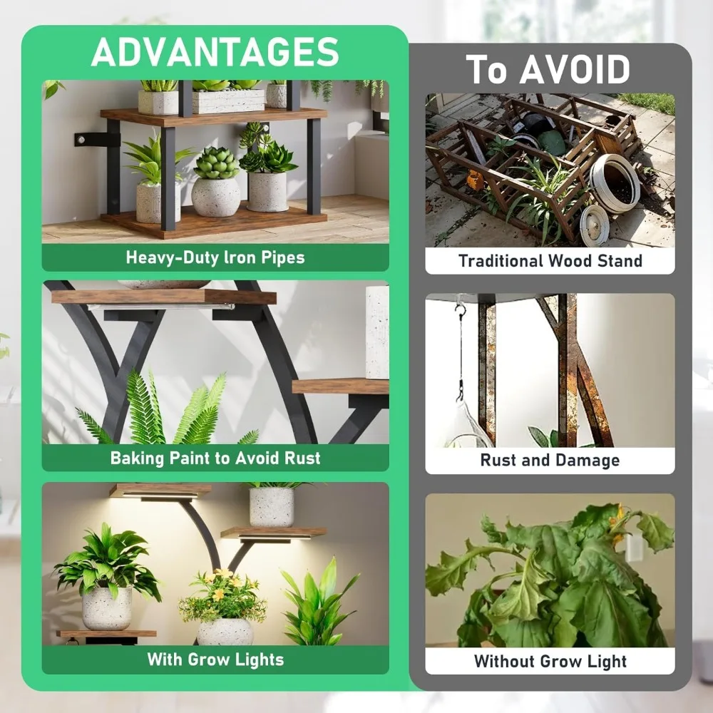 8-Tier Indoor Metal Plant Stand with Grow Light for Multiple Plants - Image 6