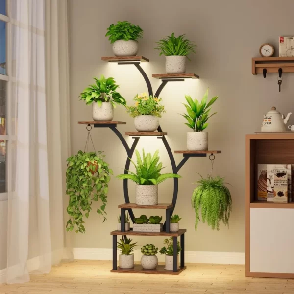8-Tier Indoor Metal Plant Stand with Grow Light for Multiple Plants