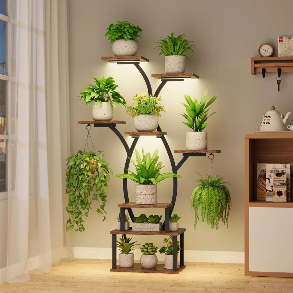 8-Tier Indoor Metal Plant Stand with Grow Light for Multiple Plants - Image 1