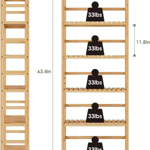 Bamboo Shelf, 6 Tier Bookcase Storage Shelves,Tall Book Rack Shelving Unit,Multipurpose Storage Display Shelf Adjustable Storage - Image 3