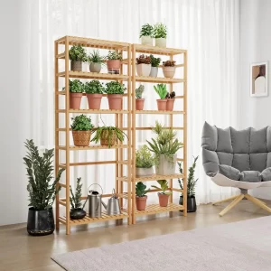 Bamboo Shelf, 6 Tier Bookcase Storage Shelves,Tall Book Rack Shelving Unit,Multipurpose Storage Display Shelf Adjustable Storage - Image 5