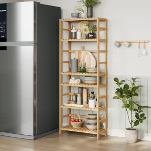 Bamboo Shelf, 6 Tier Bookcase Storage Shelves,Tall Book Rack Shelving Unit,Multipurpose Storage Display Shelf Adjustable Storage - Image 6