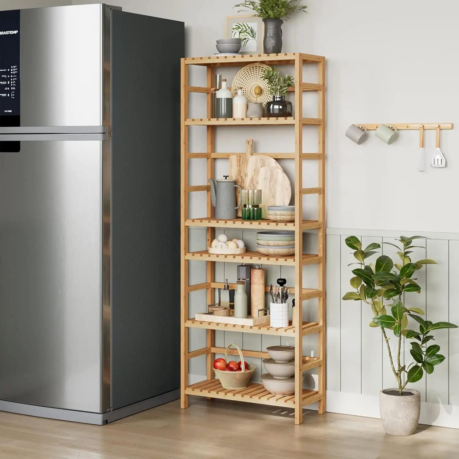 Bamboo Shelf, 6 Tier Bookcase Storage Shelves,Tall Book Rack Shelving Unit,Multipurpose Storage Display Shelf Adjustable Storage - Image 6