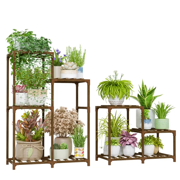 Bamworld Outdoor Indoor Black Corner Plant Stand Shelf Holder 7 Tier Stands for Living Room Plant Rack Multiple Plants Patio Bal - Image 1