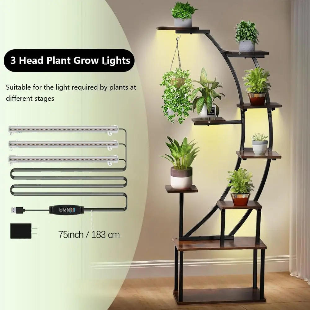 Black Plant Stand with Grow Light for Indoor Plants 9 Tiered Metal Plant Shelf  60" Black  Holder Display Rack for Home Balcony - Image 5