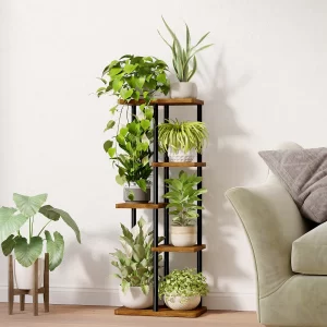Brown Bamworld 5 Tier Metal Plant Stand Indoor Corner Shelf For Multiple Plants Tiered Flower Pot Holder Patio Garden Balcony - Image 3