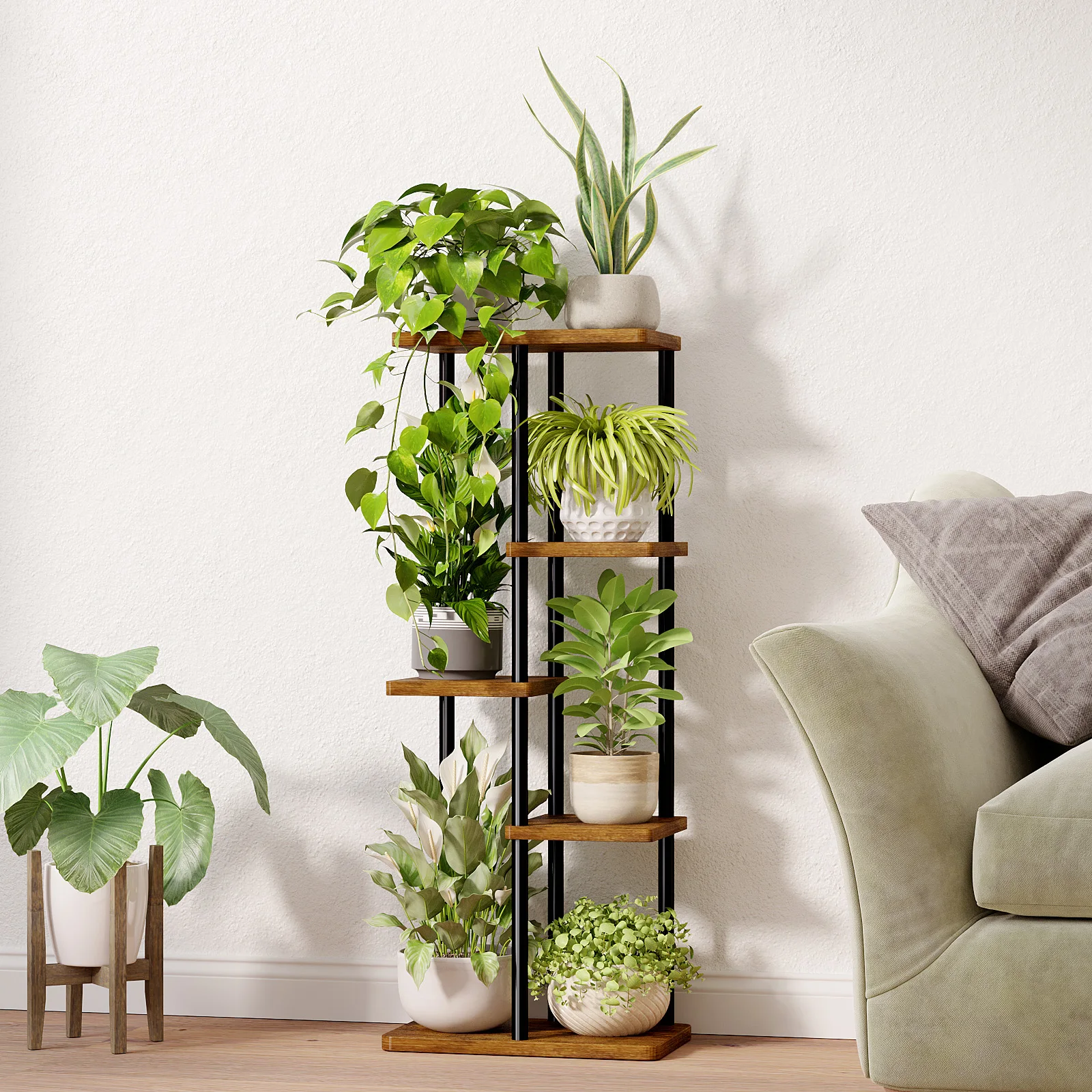 Brown Bamworld 5 Tier Metal Plant Stand Indoor Corner Shelf For Multiple Plants Tiered Flower Pot Holder Patio Garden Balcony - Image 3