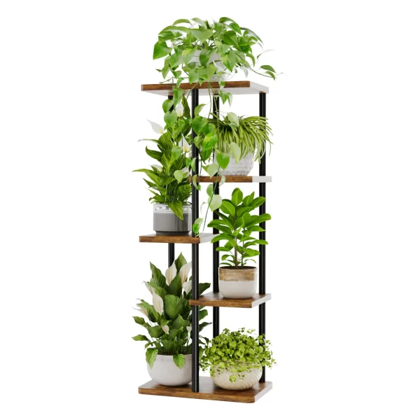 Brown Bamworld 5 Tier Metal Plant Stand Indoor Corner Shelf For Multiple Plants Tiered Flower Pot Holder Patio Garden Balcony - Image 1
