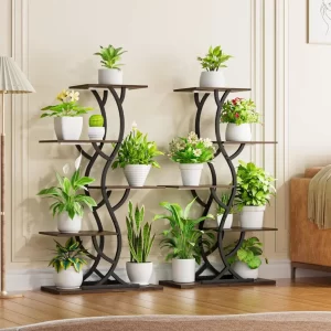 Indoor 5-Tier Curved Metal Plant Stand for Tall Plants with Grow Lights - Image 4