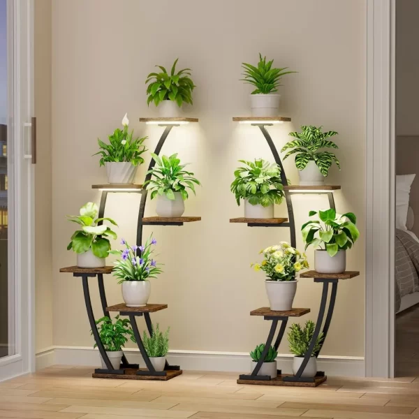 Indoor Plant Stands with Dual Lighting, Two-Piece Indoor Plant Shelves, Corner Plant Stands for Home Plants, Six-Tier Plant and - Image 2