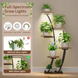 Indoor Plant Stands with Dual Lighting, Two-Piece Indoor Plant Shelves, Corner Plant Stands for Home Plants, Six-Tier Plant and - Image 3