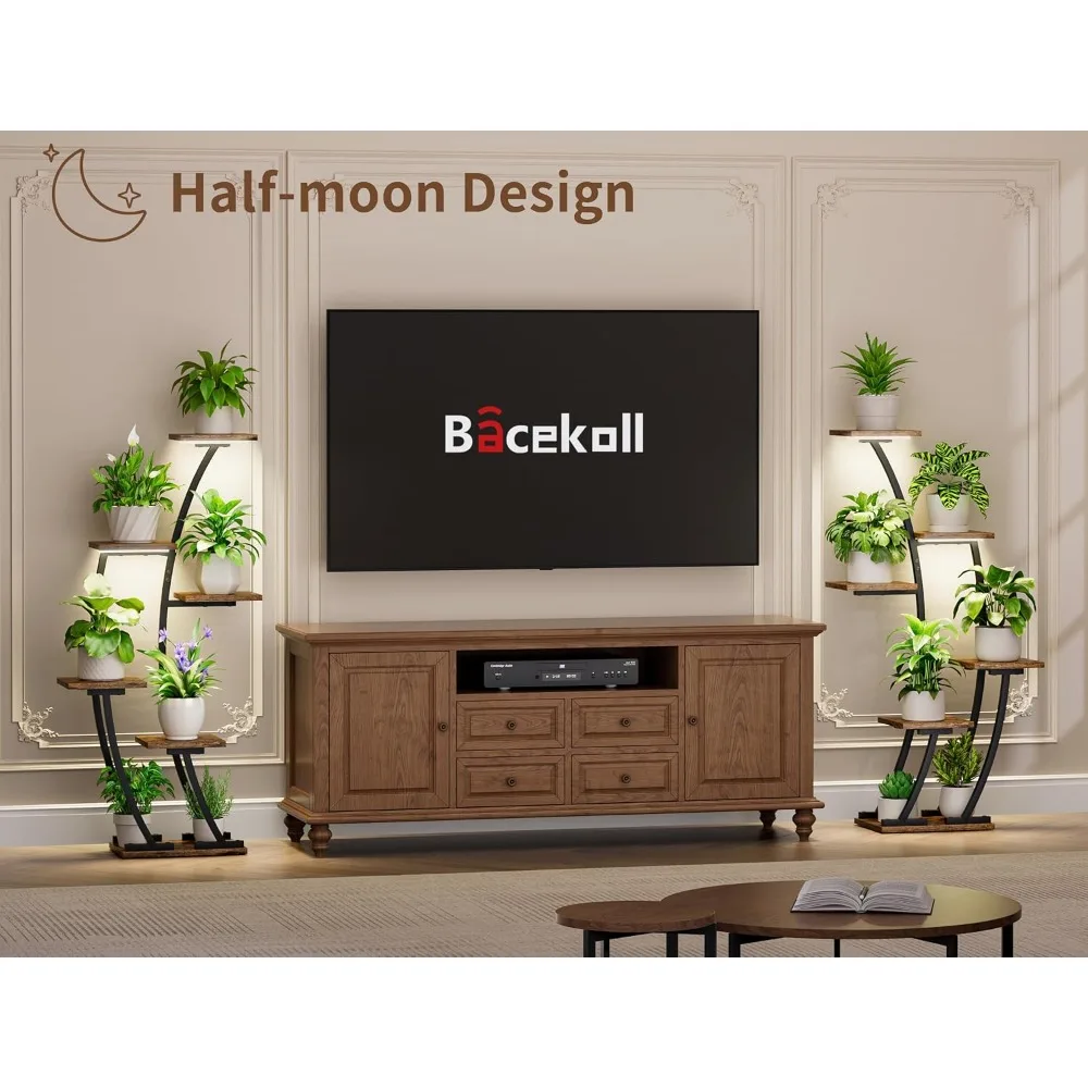 Indoor Plant Stands with Dual Lighting, Two-Piece Indoor Plant Shelves, Corner Plant Stands for Home Plants, Six-Tier Plant and - Image 4