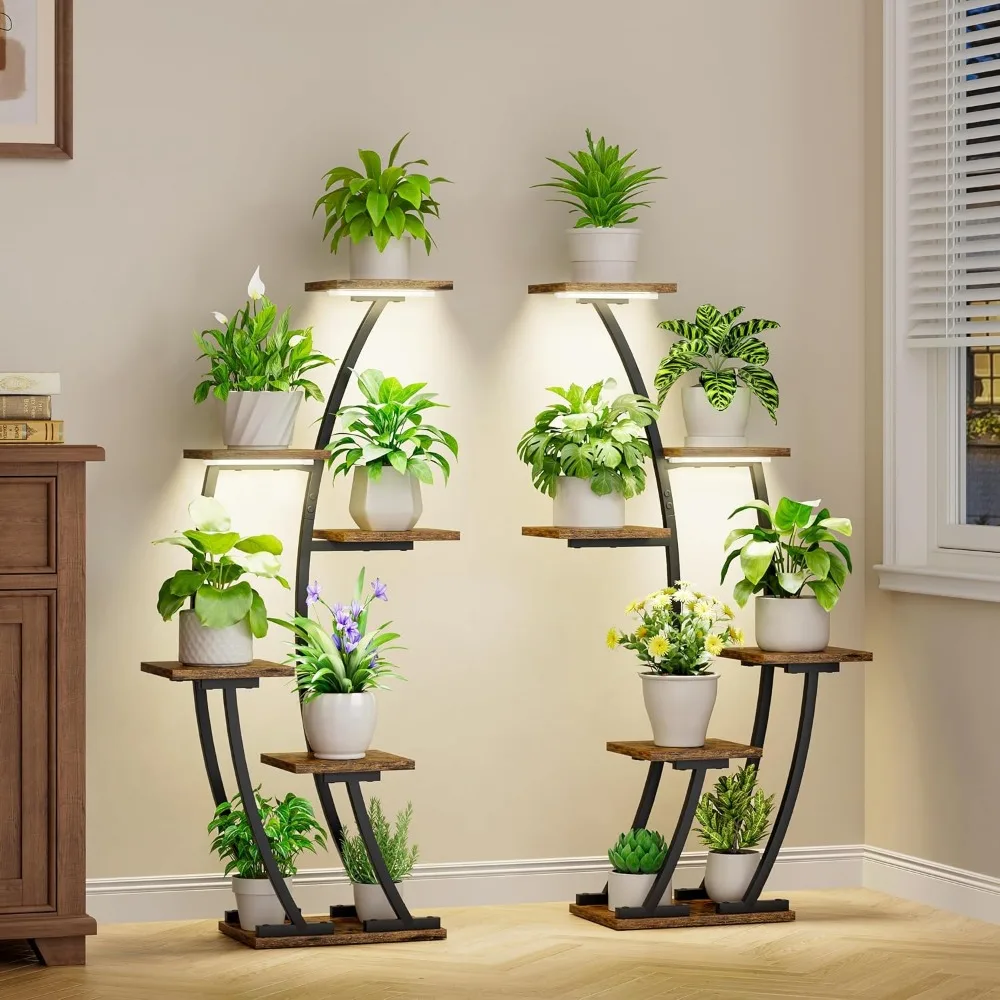 Indoor Plant Stands with Dual Lighting, Two-Piece Indoor Plant Shelves, Corner Plant Stands for Home Plants, Six-Tier Plant and - Image 1
