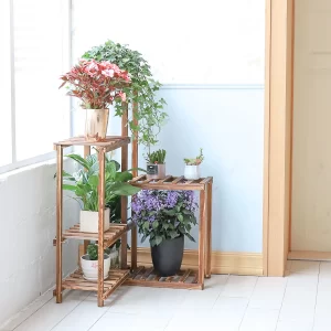 Plant Corner Stand 6 Tier Wood Shelf Indoor Outdoor Garden Patio Displaying Shelves Rack for Flowers Succulents Planter Pots - Image 3