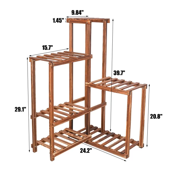 Plant Corner Stand 6 Tier Wood Shelf Indoor Outdoor Garden Patio Displaying Shelves Rack for Flowers Succulents Planter Pots - Image 4