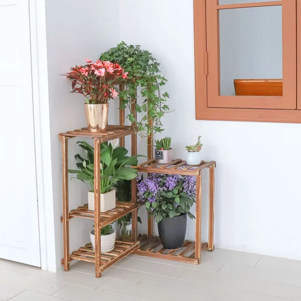 Plant Corner Stand 6 Tier Wood Shelf Indoor Outdoor Garden Patio Displaying Shelves Rack for Flowers Succulents Planter Pots - Image 6
