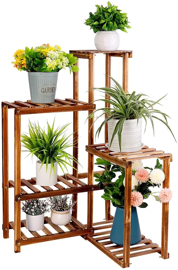 Plant Corner Stand 6 Tier Wood Shelf Indoor Outdoor Garden Patio Displaying Shelves Rack for Flowers Succulents Planter Pots - Image 7