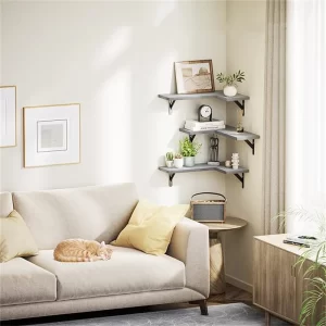 Rustic Paulownia Wood Wall Shelves for Bedroom Living Room Kitchen Laundry Room Floating Corner Shelf for Storage Decoration - Image 3