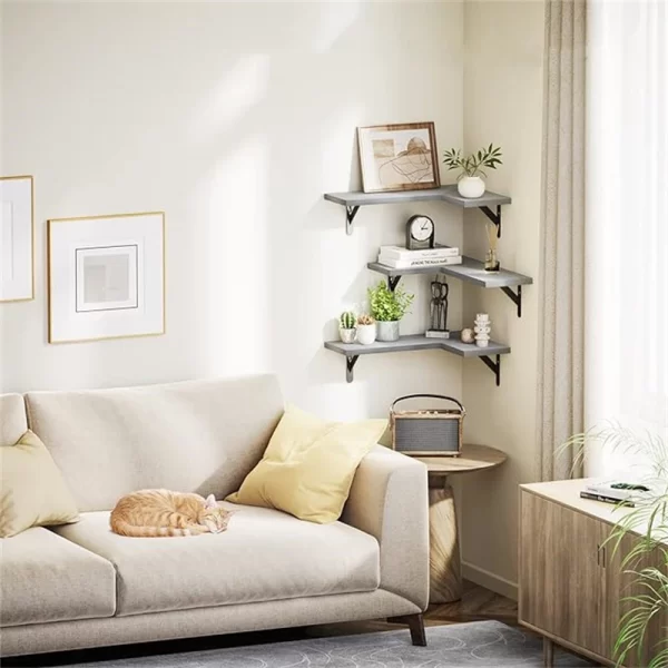 Rustic Paulownia Wood Wall Shelves for Bedroom Living Room Kitchen Laundry Room Floating Corner Shelf for Storage Decoration - Image 3