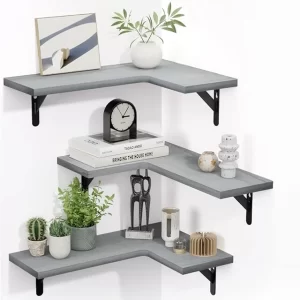 Rustic Paulownia Wood Wall Shelves for Bedroom Living Room Kitchen Laundry Room Floating Corner Shelf for Storage Decoration