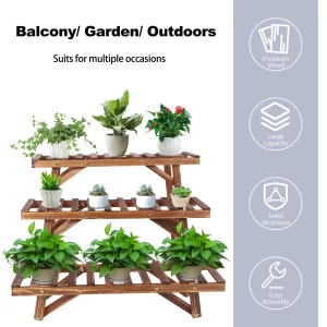 Set of 3 Wood Plant Stand,Rectangular Ladder Flower Pots Outdoor Indoor Plant Display Rack Storage for Home Garden Patio Balcony - Image 4