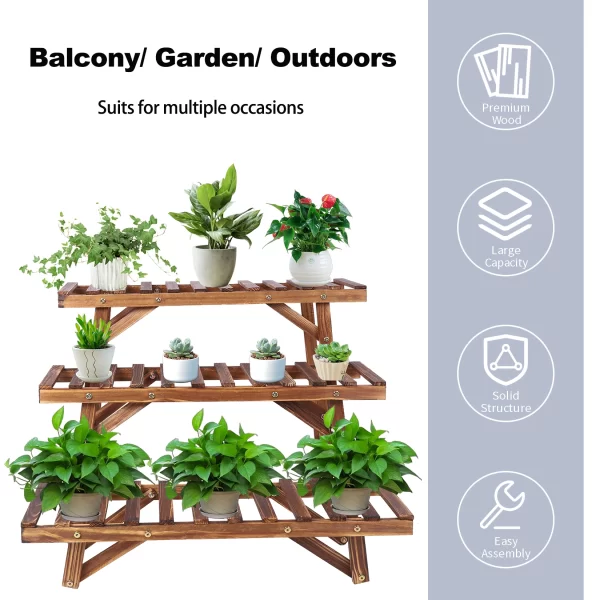 Set of 3 Wood Plant Stand,Rectangular Ladder Flower Pots Outdoor Indoor Plant Display Rack Storage for Home Garden Patio Balcony - Image 4
