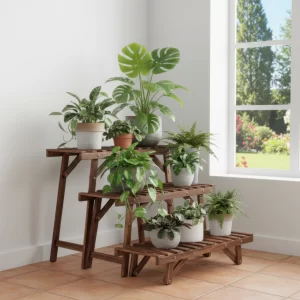 Set of 3 Wood Plant Stand,Rectangular Ladder Flower Pots Outdoor Indoor Plant Display Rack Storage for Home Garden Patio Balcony - Image 1