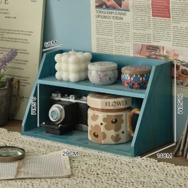 Solid Wood Cosmetics Storage Rack Multifunctional Organizer Desktop Cup Sample Storage Box Multi-layer Wooden Retro Storage Rack - Image 12