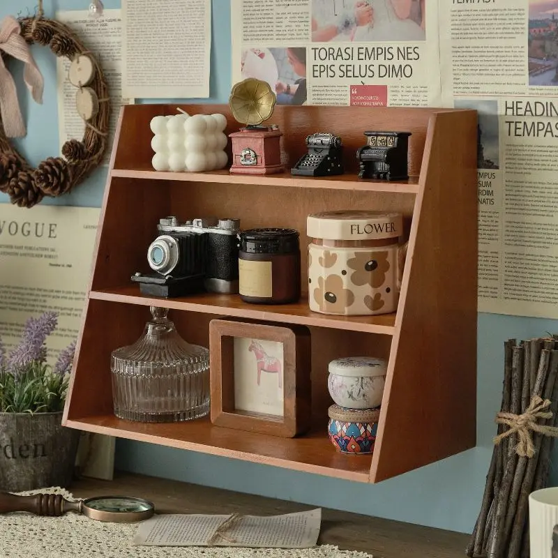 Solid Wood Cosmetics Storage Rack Multifunctional Organizer Desktop Cup Sample Storage Box Multi-layer Wooden Retro Storage Rack - Image 3