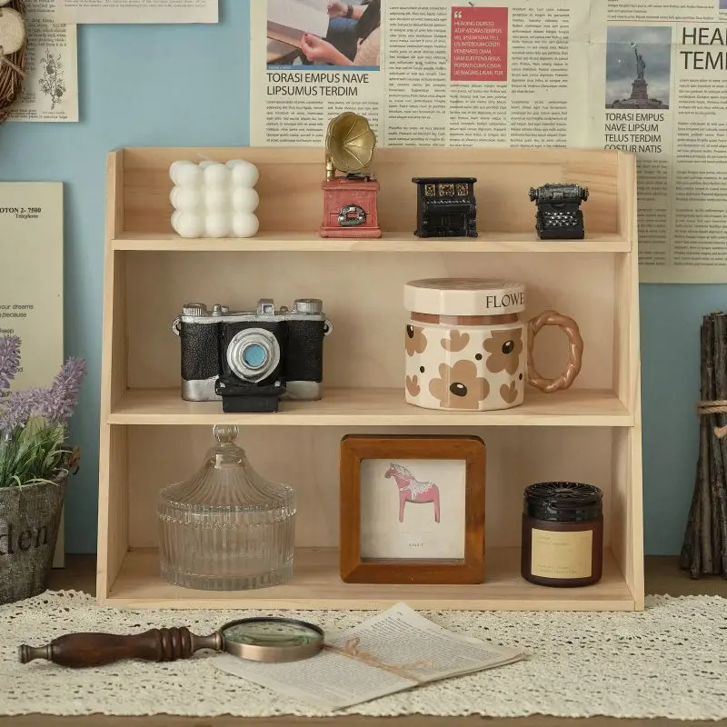 Solid Wood Cosmetics Storage Rack Multifunctional Organizer Desktop Cup Sample Storage Box Multi-layer Wooden Retro Storage Rack - Image 5