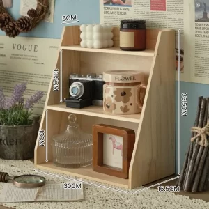 Solid Wood Cosmetics Storage Rack Multifunctional Organizer Desktop Cup Sample Storage Box Multi-layer Wooden Retro Storage Rack - Image 8