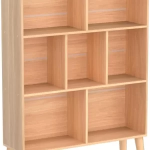 Wooden 7 Cube Book Shelf, Natural 3 Tier Bookshelf with Legs, Modern Open Storage Organizer,Boho Bookcase,Display Cabinet Shelf - Image 5