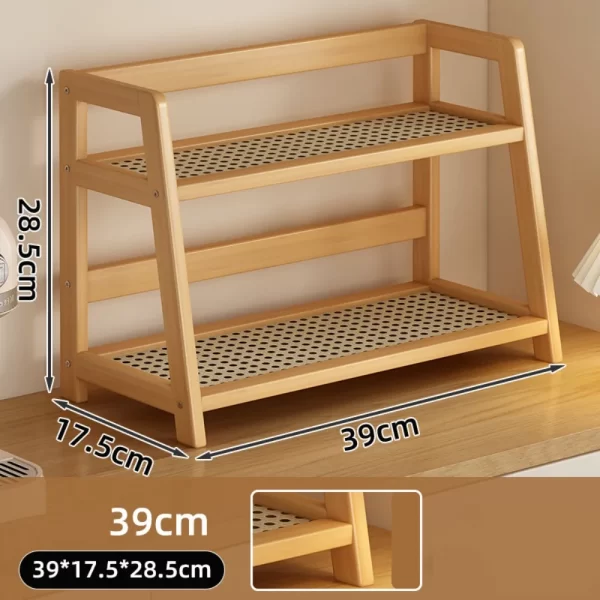 Wooden Storage Shelf for Kitchen Rattan Desktop Organizer Display Rack Spice Rack for Countertop Makeup Organizer - Image 7